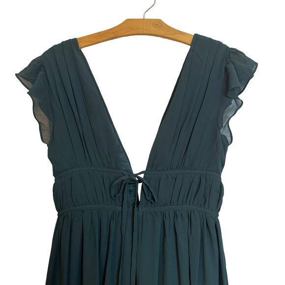 NWT Lulus I'm All Yours Emerald Green Ruffled Maxi Dress Bridesmaid Cocktail M - Picture 7 of 13